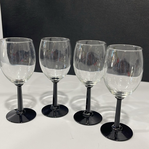 Vintage Octagonal-Shaped Black Stems wine water glasses set of 4 - Picture 2 of 11